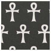 Black White Ankh Looped Cross Symbol Pattern Stof (Close Up)