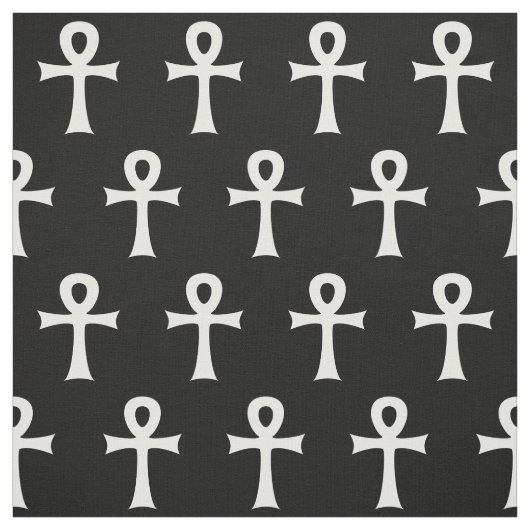 Black White Ankh Looped Cross Symbol Pattern Stof (Swatch)