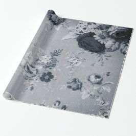 Black White Antiqued  Floral Toile Fabric Cadeaupapier