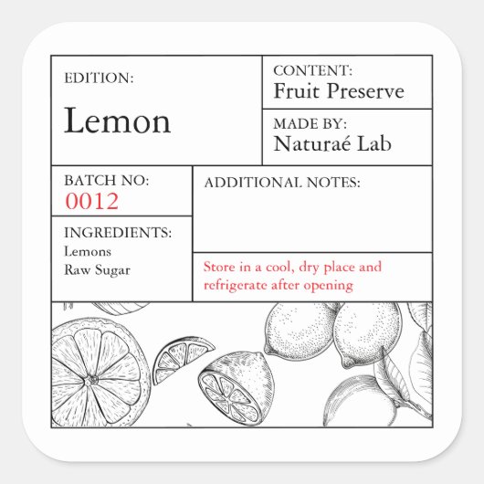 Black & White Apothecary citroenlabel Vierkante Sticker (Voorkant)