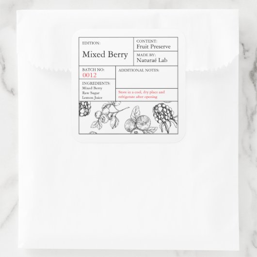 Black & White Apothecary Mixed Berry-label Vierkante Sticker (Tas)