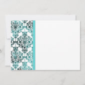 Black White Aqua Damask Floral Wedding Invitation Kaart (Achterkant)