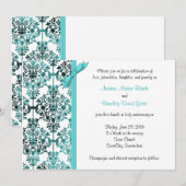 Black White Aqua Damask Floral Wedding Invitation Kaart (Voorkant / Achterkant)