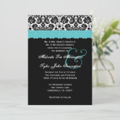 Black White Aqua Lace Flower Damask Wedding V21 Kaart (Staand voorkant)