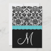 Black White Aqua Lace Flower Damask Wedding V21 Kaart (Achterkant)