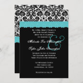 Black White Aqua Lace Flower Damask Wedding V21 Kaart (Voorkant / Achterkant)