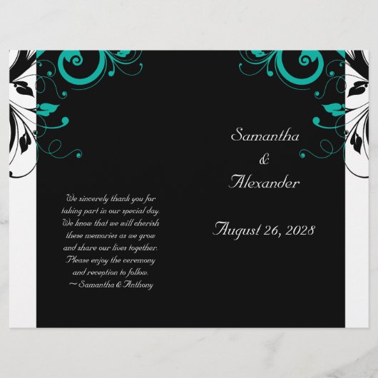 Black White Aqua Reverse Swirl Foldable Program (Voorkant)