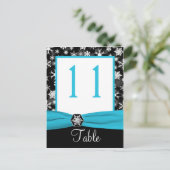 Black, White, Aqua Snowflakes Table Number Kaart (Staand voorkant)