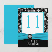Black, White, Aqua Snowflakes Table Number Kaart (Voorkant / Achterkant)