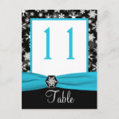 Black, White, Aqua Snowflakes Table Number Kaart (Voorkant)