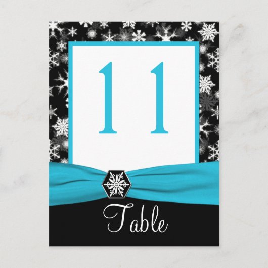 Black, White, Aqua Snowflakes Table Number Kaart (Voorkant)