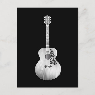 Black White Art Acoustic Guitar Musical Instrument Briefkaart