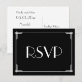 Black White Art Deco Great Gatsby Wedding RSVP Uitnodiging Briefkaart (Voorkant / Achterkant)