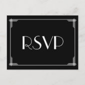 Black White Art Deco Great Gatsby Wedding RSVP Uitnodiging Briefkaart (Voorkant)