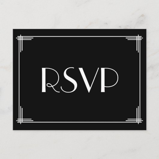 Black White Art Deco Great Gatsby Wedding RSVP Uitnodiging Briefkaart (Voorkant)