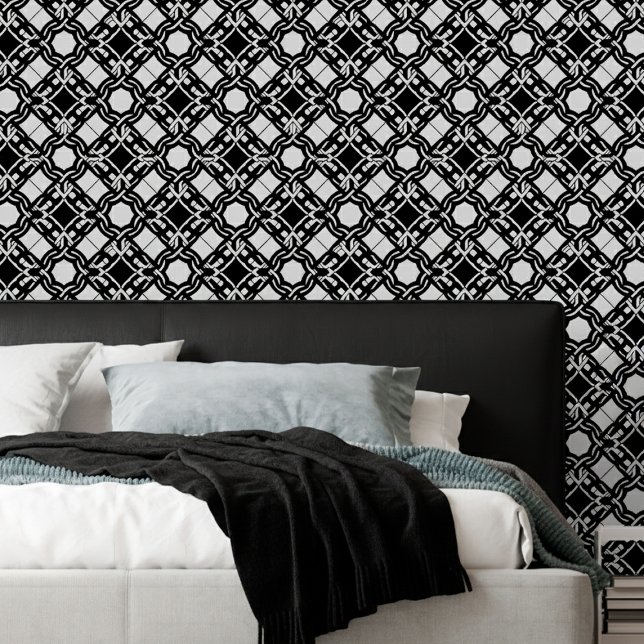 Black White Art Deco Interlaced Pattern Behang (Creator heeft geüpload)