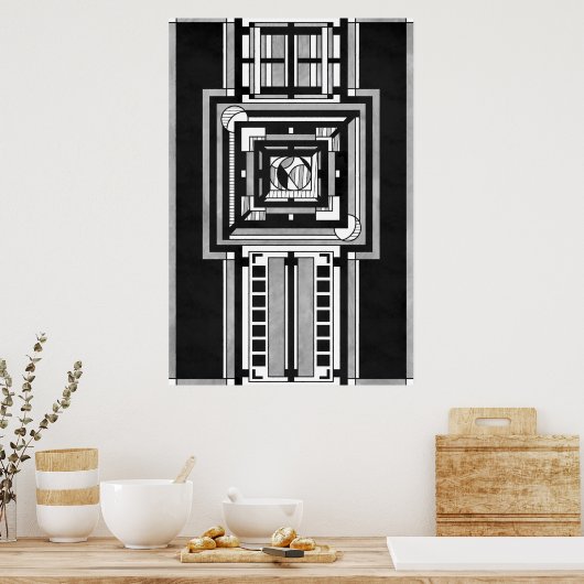 Black & White Art Deco Tapestry Poster (Keuken)