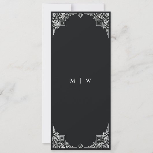 Black White Art Deco Wedding Menu Kaart (Achterkant)