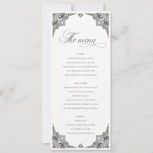 Black White Art Deco  Wedding Menu Kaart (Voorkant)