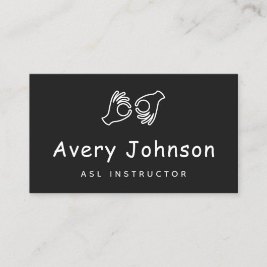 Black & White ASL Instructeur Gebarentaal Leraar Visitekaartje (Voorkant)