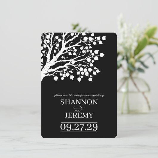 Black & White Aspen Tree Wedding Save The Date (Staand voorkant)