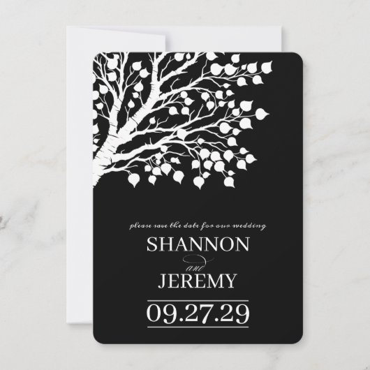 Black & White Aspen Tree Wedding Save The Date (Voorkant)