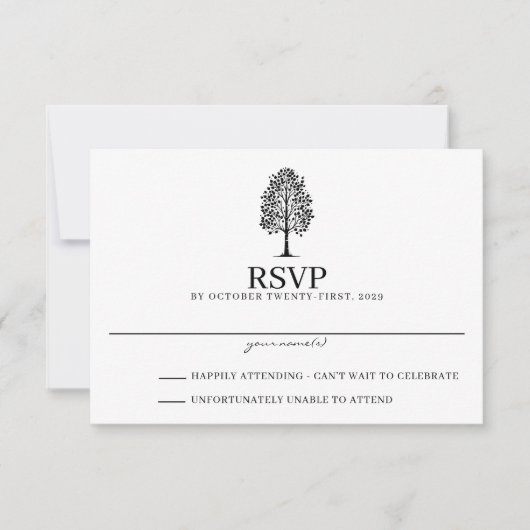 Black & White Aspen Wedding RSVP Kaartje (Voorkant)
