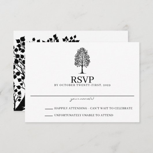Black & White Aspen Wedding RSVP Kaartje (Voorkant / Achterkant)