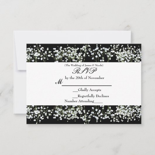 Black & White Babys Breath Floral RSVP-kaart RSVP Kaartje (Voorkant)