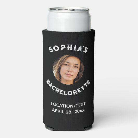 Black White Bacherolette Party Favor Bride Foto Seltzer Blikjeskoeler (Seltzer Achterkant)