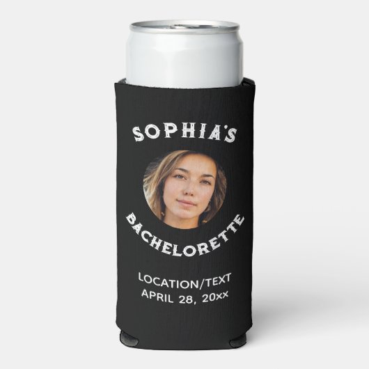 Black White Bacherolette Party Favor Bride Foto Seltzer Blikjeskoeler (Seltzer Voorkant)