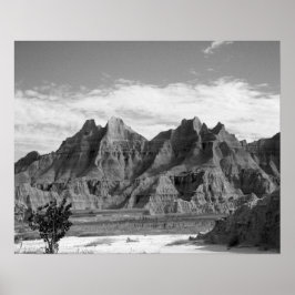 Black & White Badlands Rock Formaties 16x20 Poster