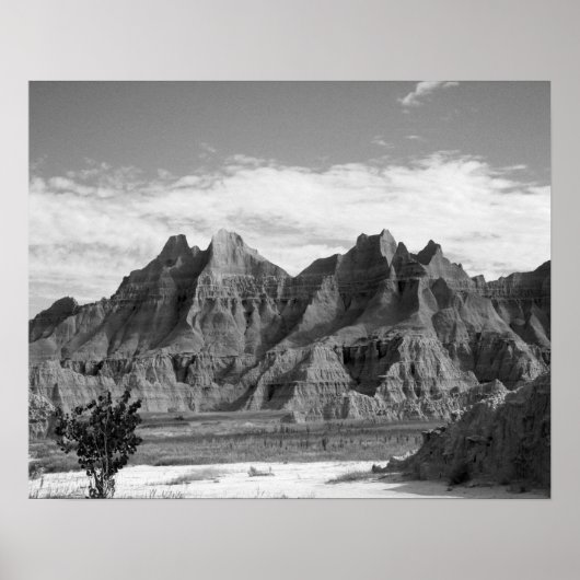 Black & White Badlands Rock Formaties 16x20 Poster (Voorkant)