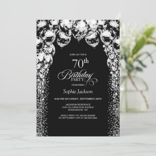 Black White Balloons 70ste verjaardag Kaart (Staand voorkant)