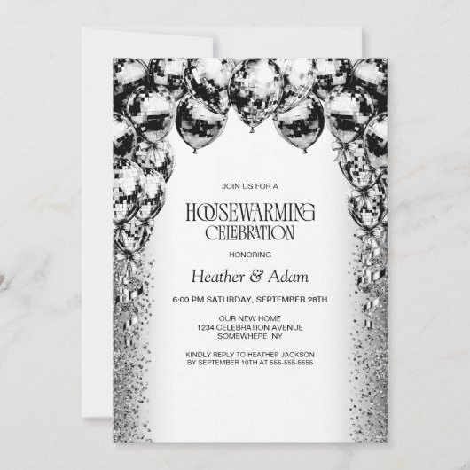 Black White Balloons Housewarming Party Kaart (Voorkant)