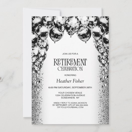 Black White Balloons Retirement Party Kaart (Voorkant)