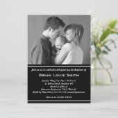 Black White Baptism Photo Invitation Kaart (Staand voorkant)