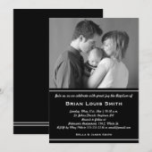 Black White Baptism Photo Invitation Kaart (Voorkant / Achterkant)