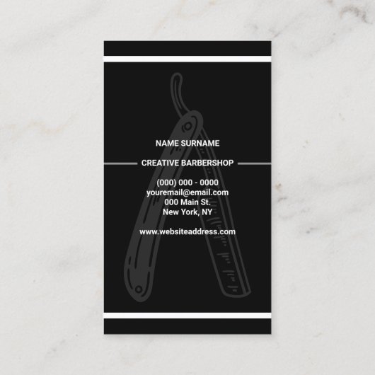 Black White Barber Shop Razor Visitekaartje (Achterkant)