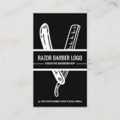 Black White Barber Shop Razor Visitekaartje (Voorkant)