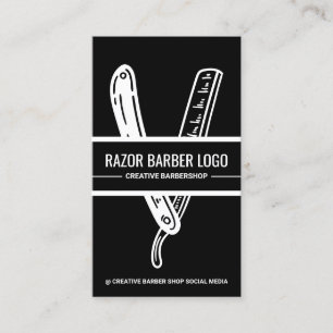 Black White Barber Shop Razor Visitekaartje