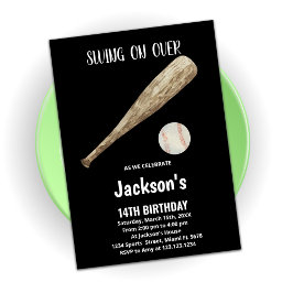 Black White Baseball Birthday-uitnodigingen Kaart