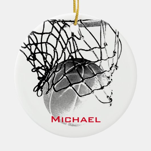 Black & White Basketball Add Your Name Keramisch Ornament (Voorkant)