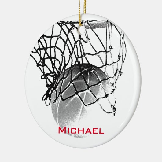 Black & White Basketball Add Your Name Keramisch Ornament (Links)