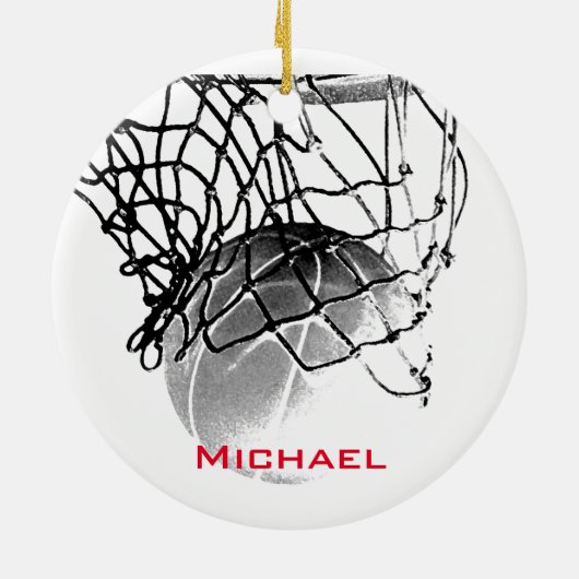 Black & White Basketball Add Your Name Keramisch Ornament (Achterkant)