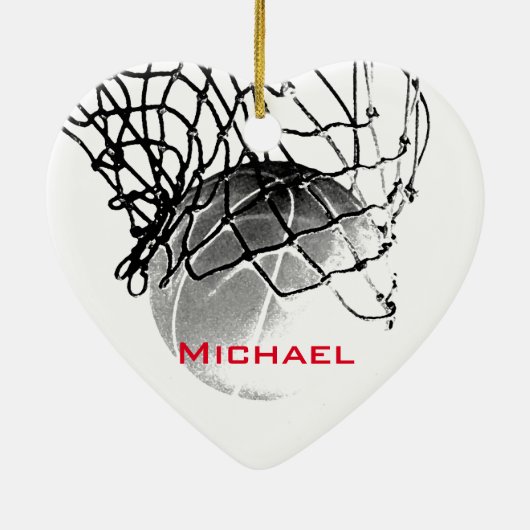 Black & White Basketball Add Your Name Keramisch Ornament (Achterkant)