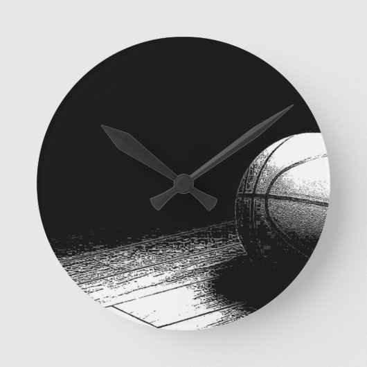 Black White Basketball Art Ronde Klok (Voorkant)