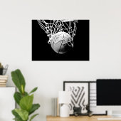 Black White Basketball Ball & Net Print Poster (Thuiskantoor)