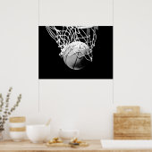 Black White Basketball Ball & Net Print Poster (Keuken)