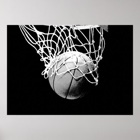 Black White Basketball Ball & Net Print Poster (Voorkant)